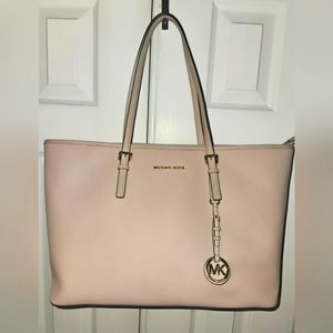 Michael Kors Jet Set Travel Soft Pink Leather Macbook Tote Bag
